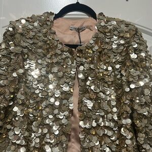 NWOT Alice and Olivia cropped gold sequin jacket